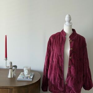 Plush Burgundy Button-Up Jacket
